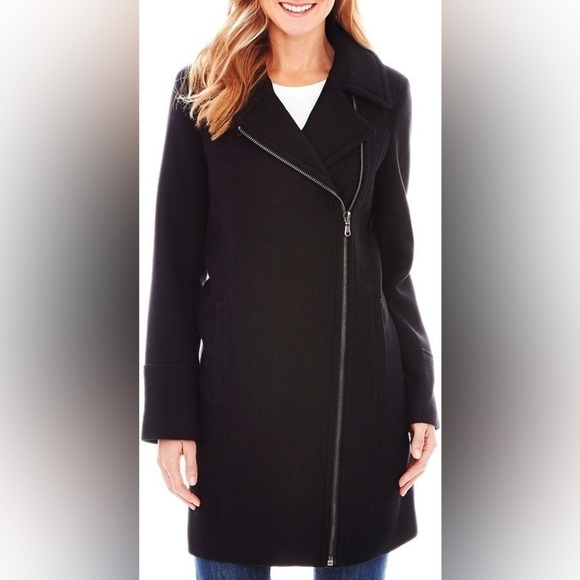 Worthington asymmetrical wool front zip coat. Black. Small. Like new. - Picture 1 of 13